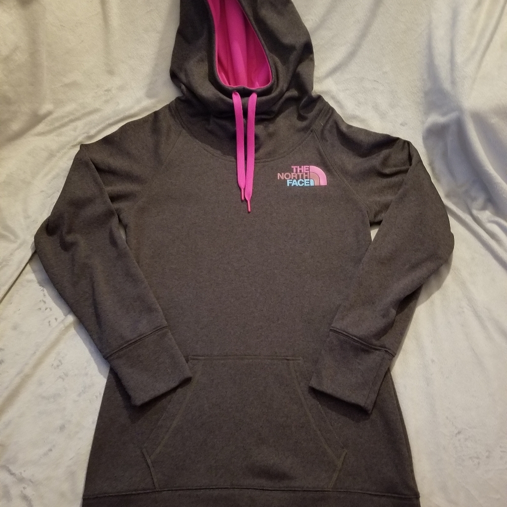 Northface funnel neck grey/pink hoodie Sz Small